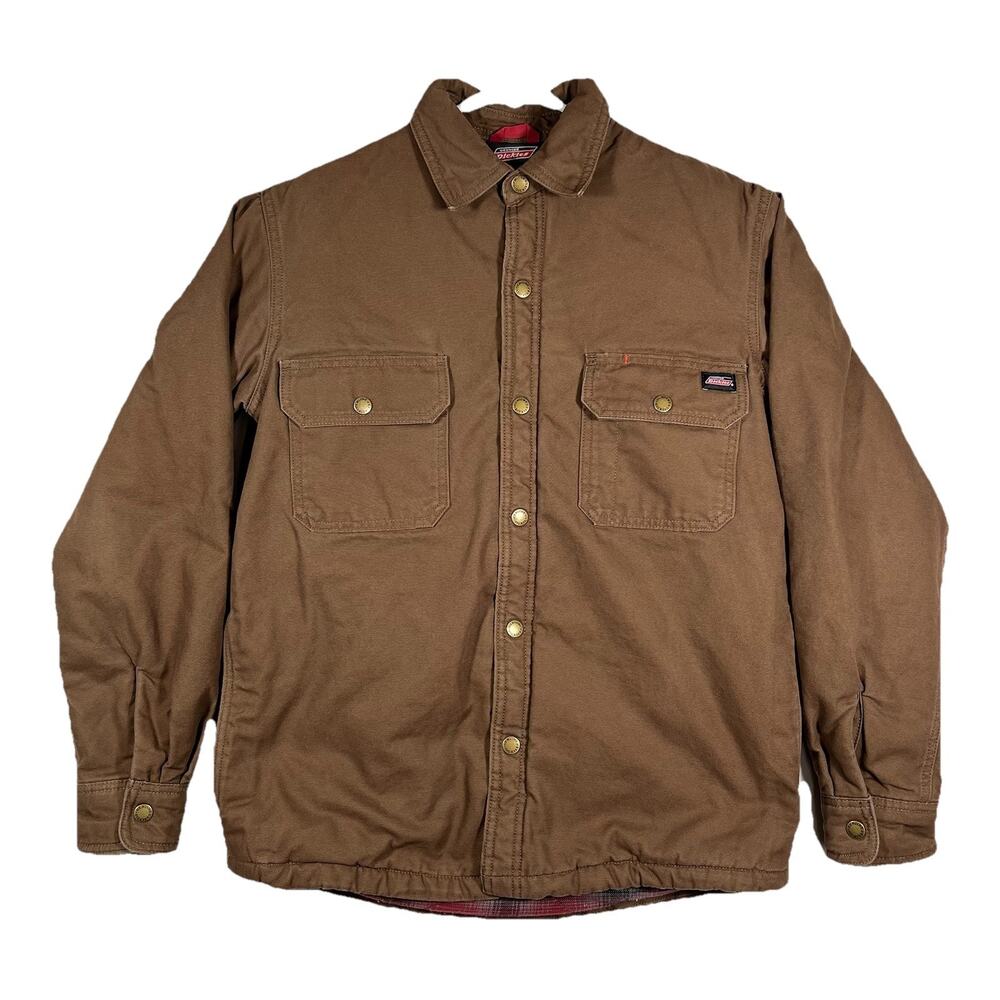 Dickies Duck Canvas Work Jacket Brown Flannel Lined Coat Mens S